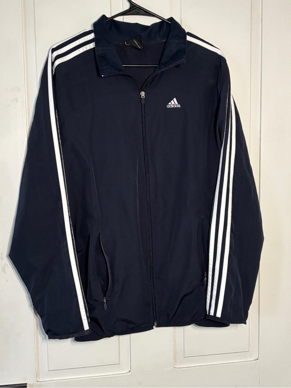 adidas Men’s Navy Blue Clima365 Mesh Polyester FullZip Collar Warm Up Jacket 200